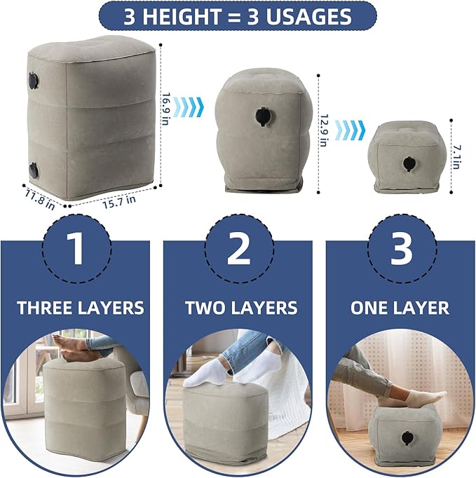 Inflatable Foot Rest Pillow for Air Travel Airplane Foot Rest Pillow Adjustable Height Leg Pillow Bed for Kids Toddler Suitable for Car,Train,Office Travel