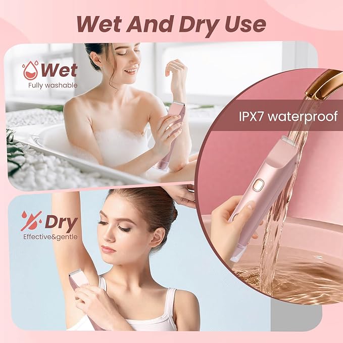 Bikini Trimmer for Women 2-in-1 Electric Razors for Pubic Hair Painless Wet & Dry Use Dual Head Electric Shaver for Women Support 60 Minutes Runtime for Facial Hair Removal & Body & Intimate Areas