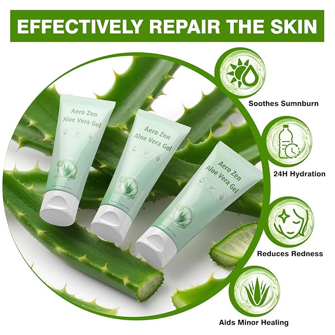 Aero Zen 98% Organic Aloe Vera Gel-2 Pck, Natural Moisturizing Pure Aloe for Face and Arms, Soothing & Hydrating Aloe Gel for Sunburn Relief and Deep Skin Nourishment,