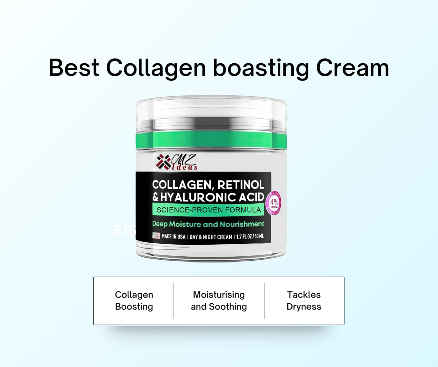 Collagen Retinol & Hyaluronic Acid Face Cream – Anti-Aging Wrinkle Repair Moisturizer for Face, Neck & Décolleté – Deep Hydration & Firming – Made in USA – 1.7 fl oz