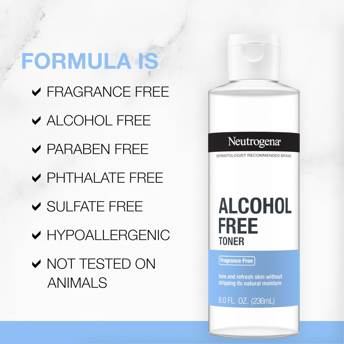 Neutrogena Alcohol-Free Gentle Daily Facial Toner, Fragrance-Free to Tone & Refresh Skin, Gently Removes Impurities & Reconditions Skin, Hypoallergenic, 8 fl. oz