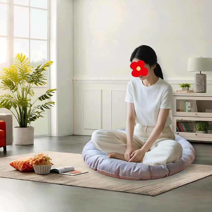 Large Linen Floor Cushions,Round Futon Pillows Japanese Style Tufted Floor Pillows Meditation Cushions for Seating On Pad for Yoga Sofa Balcony(Size:75x75cm(30x30inch),Color:Beige)