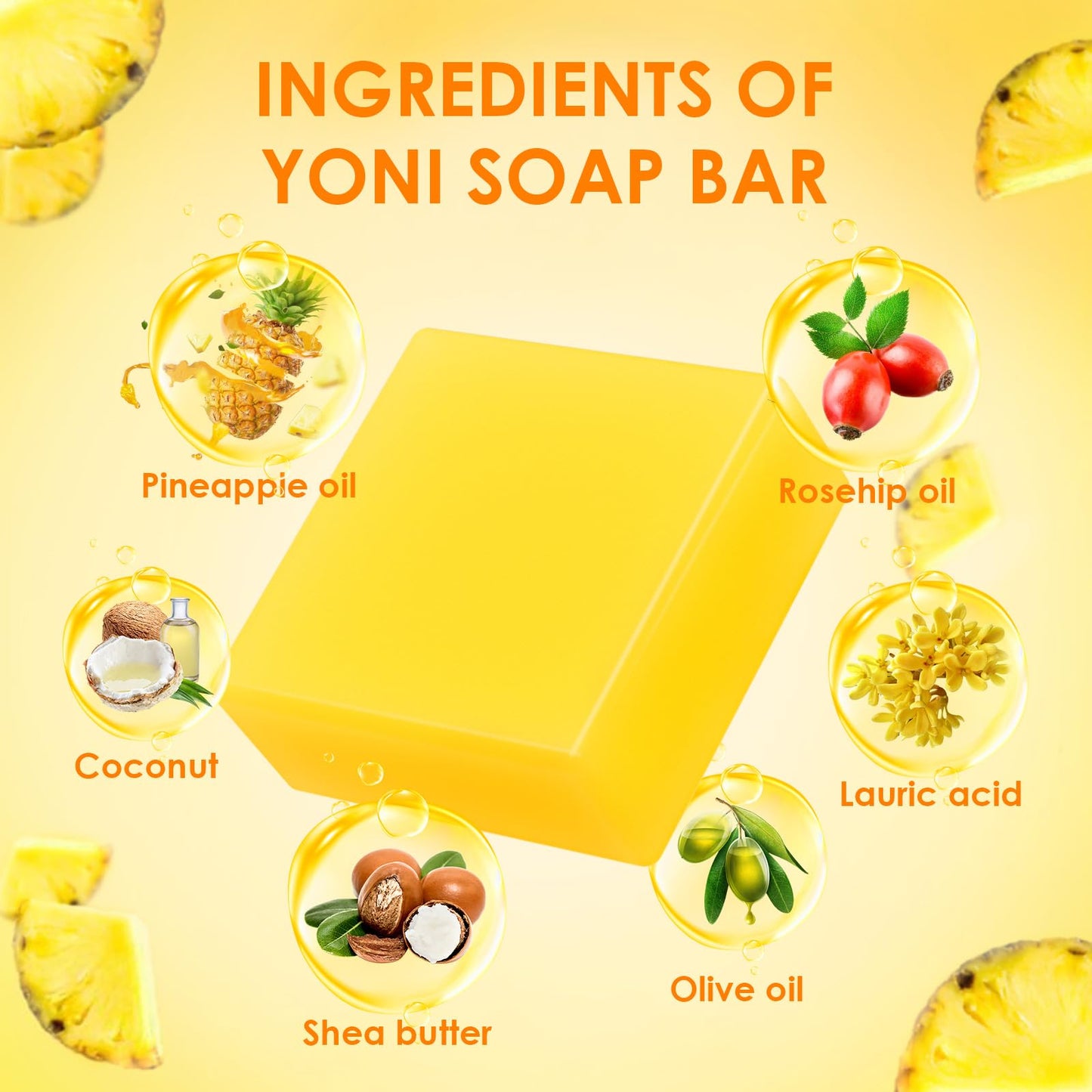 2 PCS Yoni Soap Bars Feminine Wash, 100% Natural Organic Yoni Bar Soap for Women Ph Balance Yoni Wash Eliminates Odor Moisturizing Yoni Care Soap with Foaming Net, Pineapple Handmade Soap 3.53 OZ