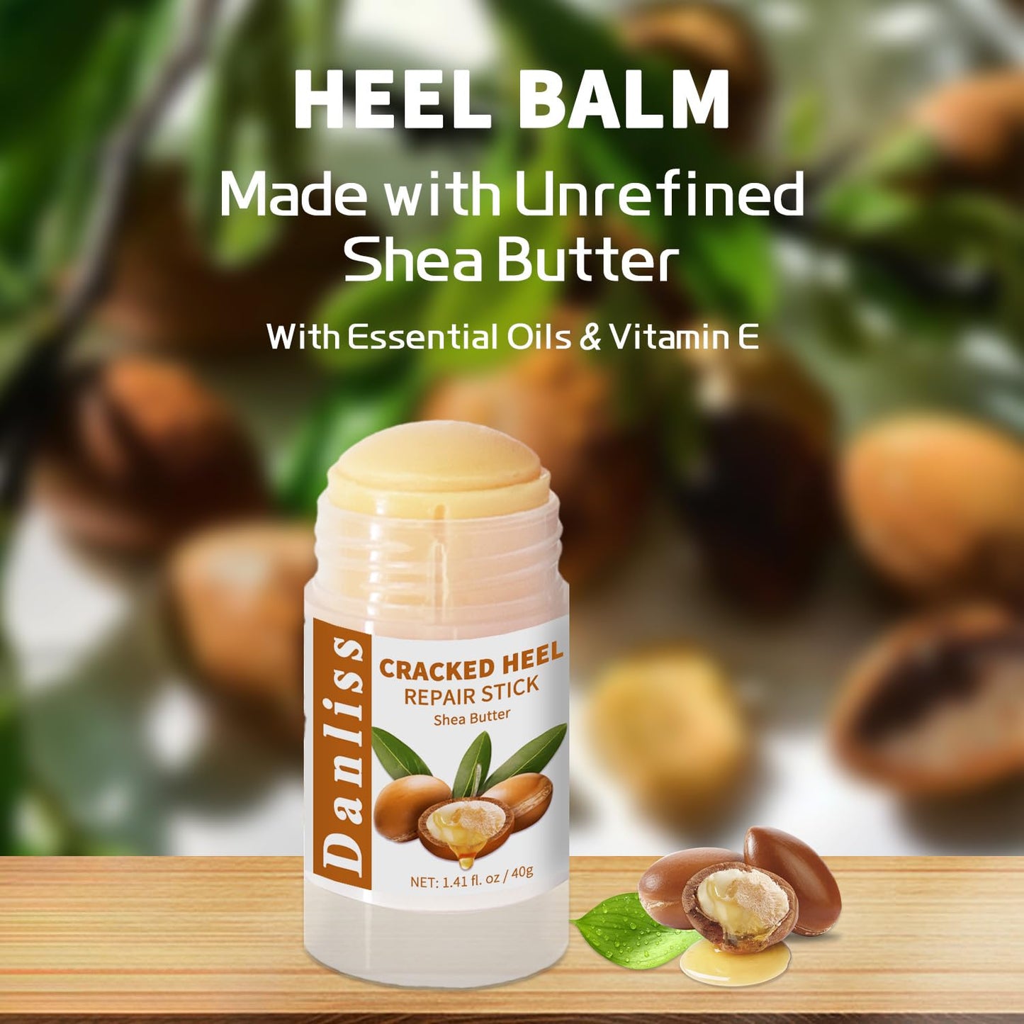 Danliss Heel Moisturizing Balm Stick Cracked Foot Nourishing Repair for Rough Dry Chapped Feet Hands Heels Nails Elbows with Shea Butter & Olive Vitamin E Natural Mild Moisturizer 1.41Oz (Shea Scent)