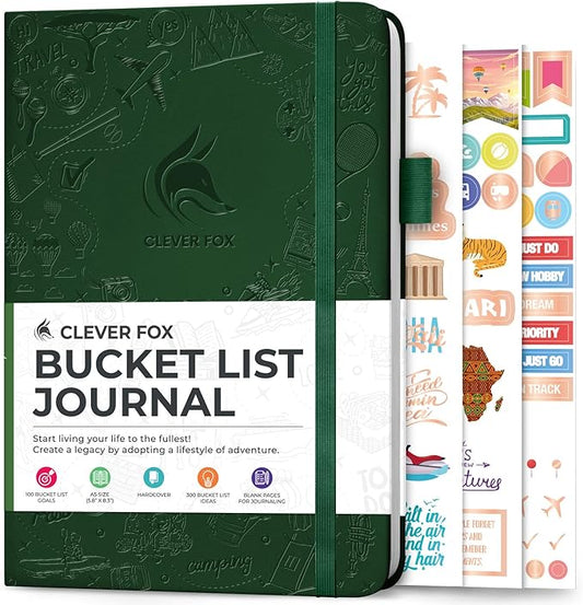 Clever Fox Bucket List Journal – Inspirational Book for Memories & Adventures – Motivational Bucket List Notebook for Couples, A5 (Forest Green)