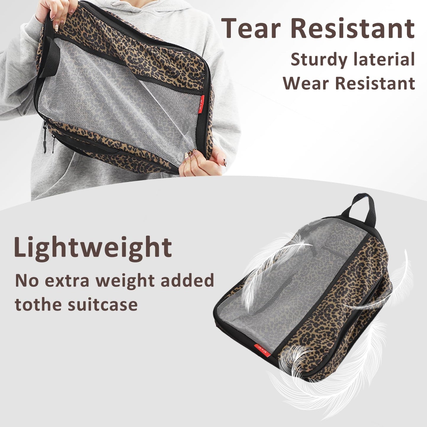 U+U 4 Set Compression Packing Cubes - Ultralight Travel Organizers, Space-Saving Suitcase Organizer, Expandable Packing Cubes for Travel, Business Trip and Family Vacation (Leopard)