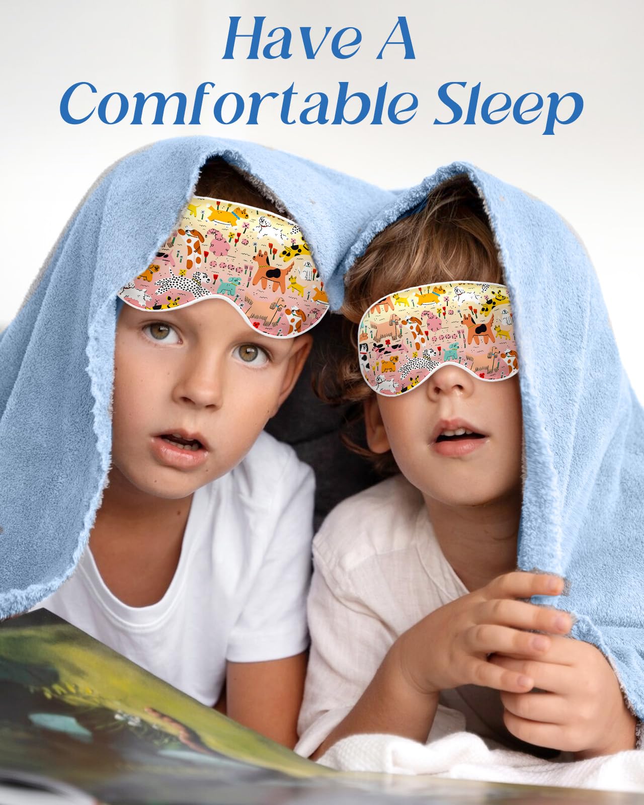 Miss Adola Kids Sleep Mask - Silk Eye Mask for Kids Cute Cartoon Cool Kawaii Soft Smooth Lightweight Boys Girls Teens Sleeping Mask with Adjustable Straps, Crayon Dog