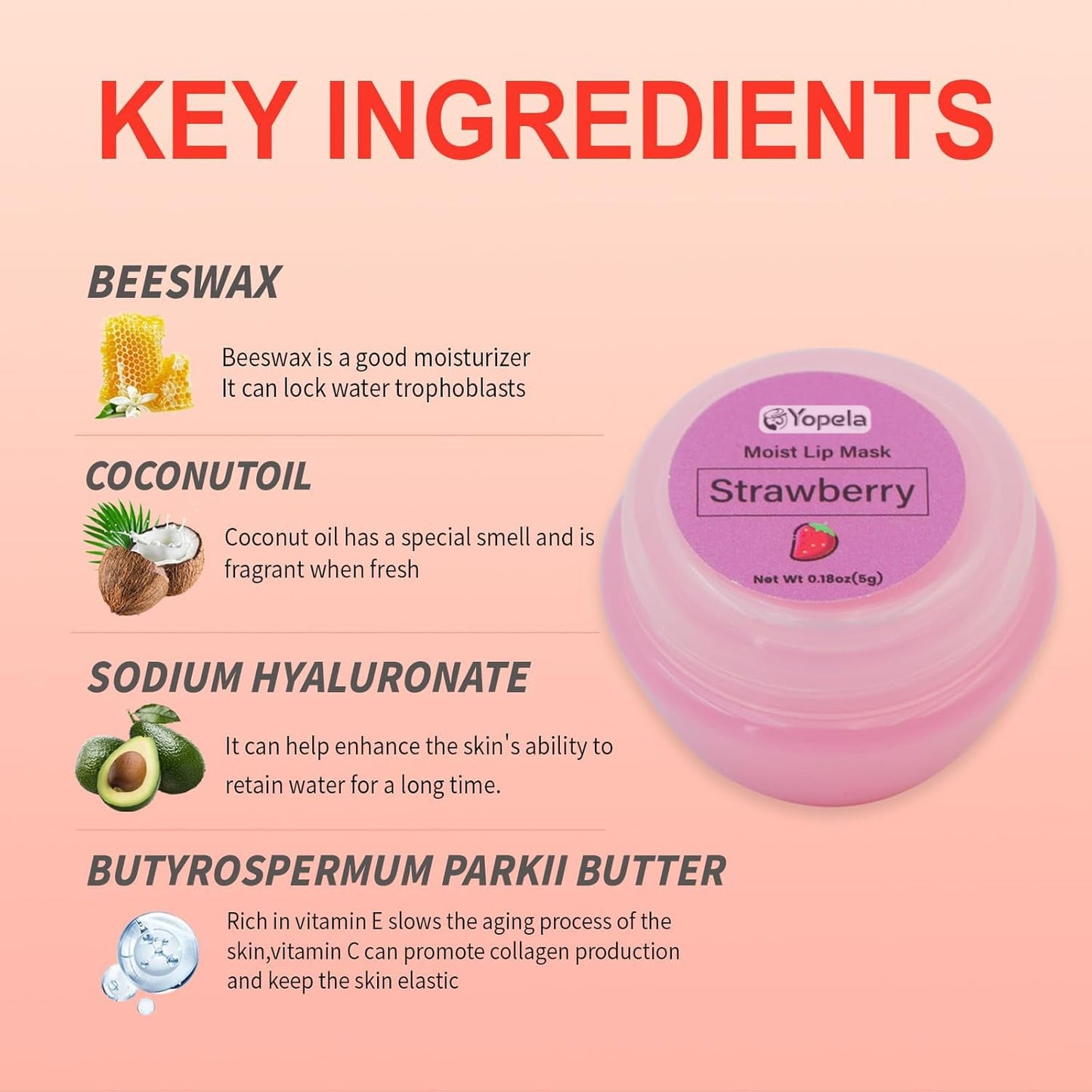 6 Pack Cute Lip Mask Sleeping Overnight for Dry Lips with Coconut Oil and Beeswax -Smoothing Hydrating Softening Plumoing Moisturizing with Small Lip Brush 6 Flavors Gift for Women 0.18 Oz