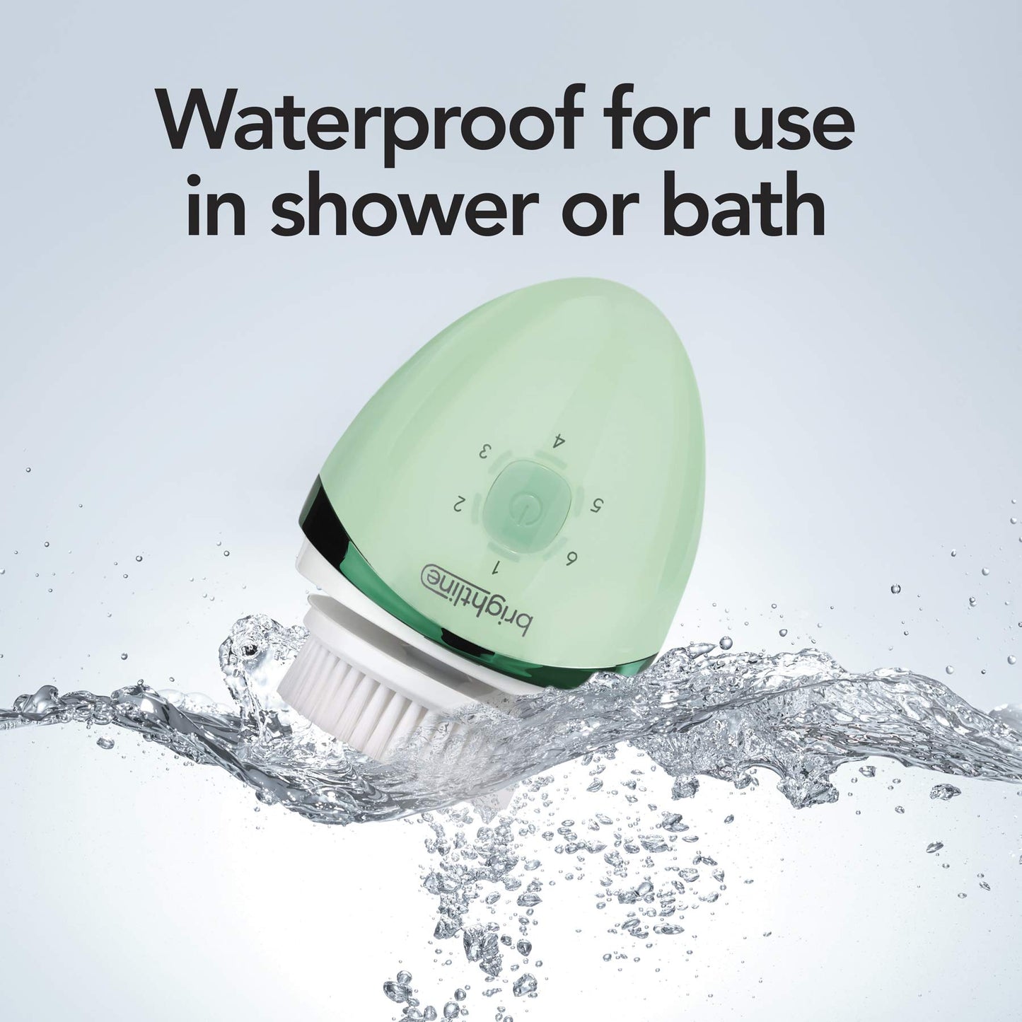 Brightline Sonic Rechargeable Electric Facial Cleansing Brush System, Face Exfoliator with 6 Intensity Settings, 3 Scrub Brush Heads, Green