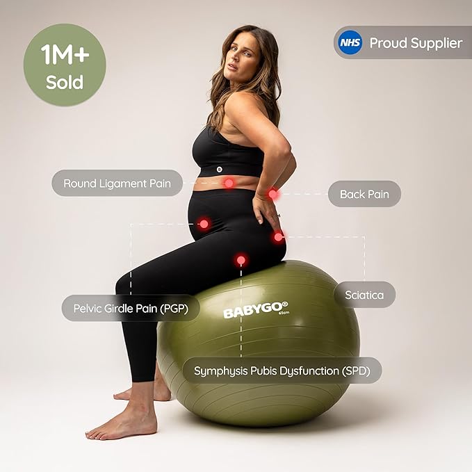 BABYGO Birthing Ball - Pregnancy Yoga Labor & Exercise Ball & Book Set Trimester Targeting, Maternity Physio, Birth & Recovery Plan Included Anti Burst Eco Friendly