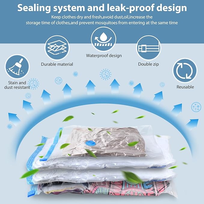 20 Pack Vacuum Seal Bags for Clothing with Electric Air Pump, Space Saver Vacuum Storage Bag for Clothes, Mattress, Blanket, Duvets, Pillows(4 Jumbo/4 Large/4 Medium/4 Small/4 Roll Up Bags)