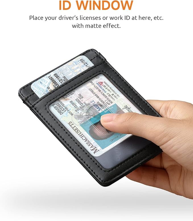 Buffway Mens Slim Wallet, Minimalist Thin Front Pocket Leather Credit Card Holder with RFID Blocking for Work Travel