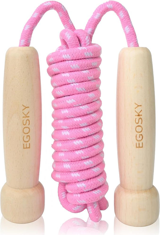 Jump Rope for Women Men Kids, EGOSKY Adjustable Wooden Handle Skipping Rope for Adult Boys Girls Fitness Exercise Outdoor Activity