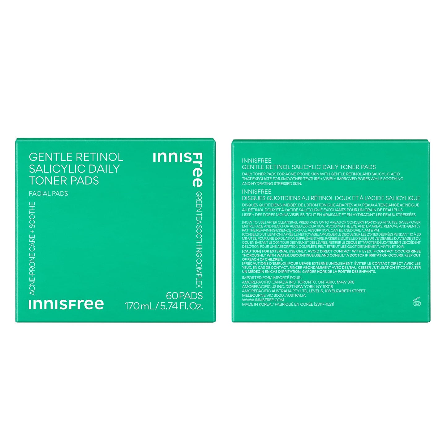 innisfree Daily Gentle Retinol Salicylic Toner Pads, Korean Sheet Mask Pads for Acne-Prone Skin Care