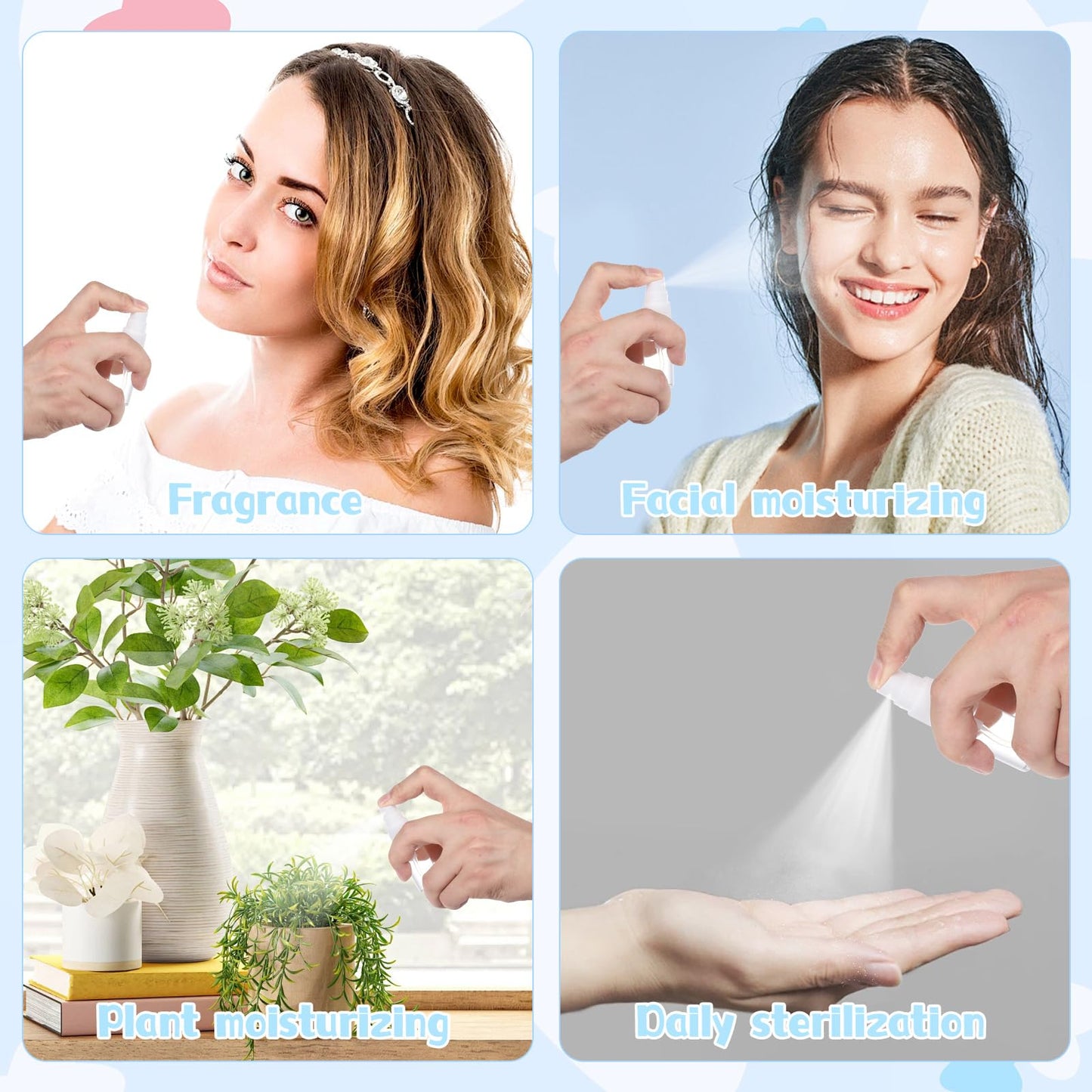 FdcZeyxior 4 PCS Travel Spray Bottle, Mini Spray Bottles Plastic Fine Mist Spray Bottles Small Refillable Travel Bottle Empty Liquid Container for Perfume, Care Liquid, Cosmetics (0.5 Oz/15ml)