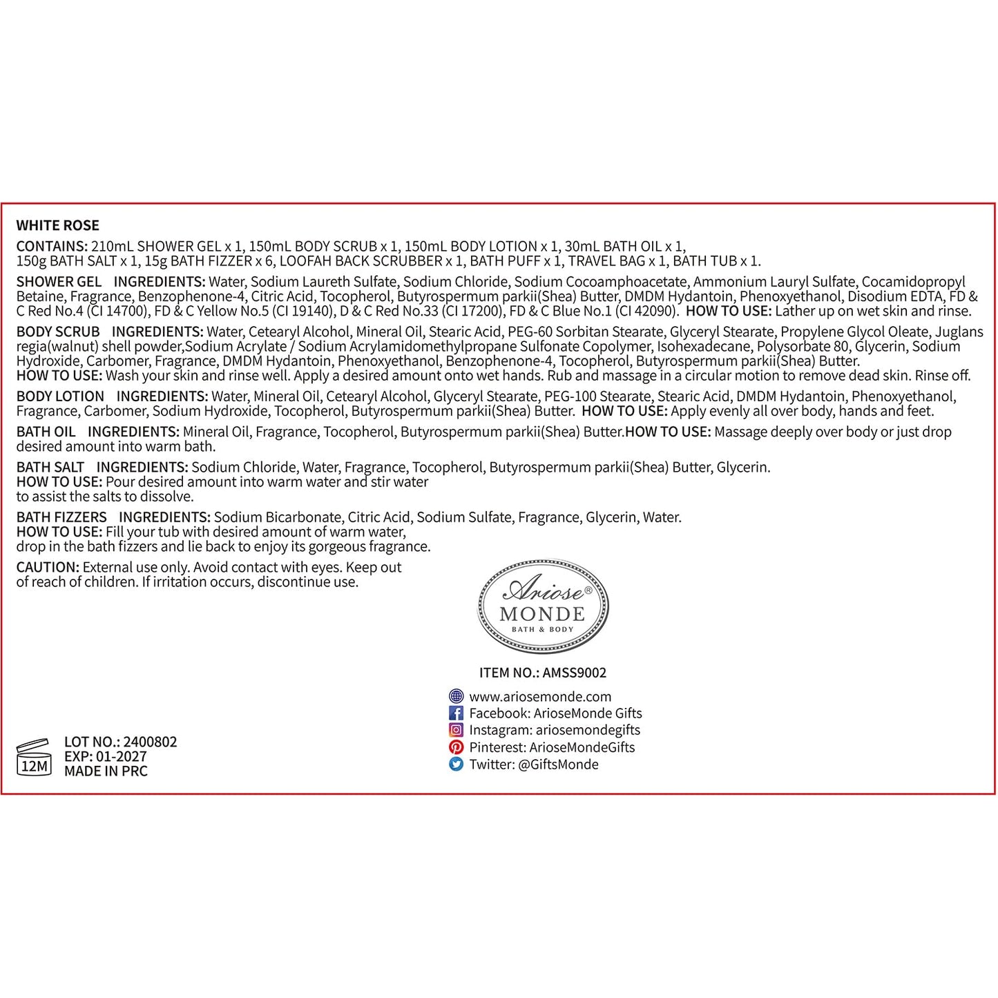 Fresh Rose Spa Gift Set for Women, 8-Piece Relaxing Bath Set with Shower Gel, Bubble Bath, Body Lotion, Self Care Gift for Any Occasion, Birthday Gifts for Women, Spa Kit for Mom Gifts