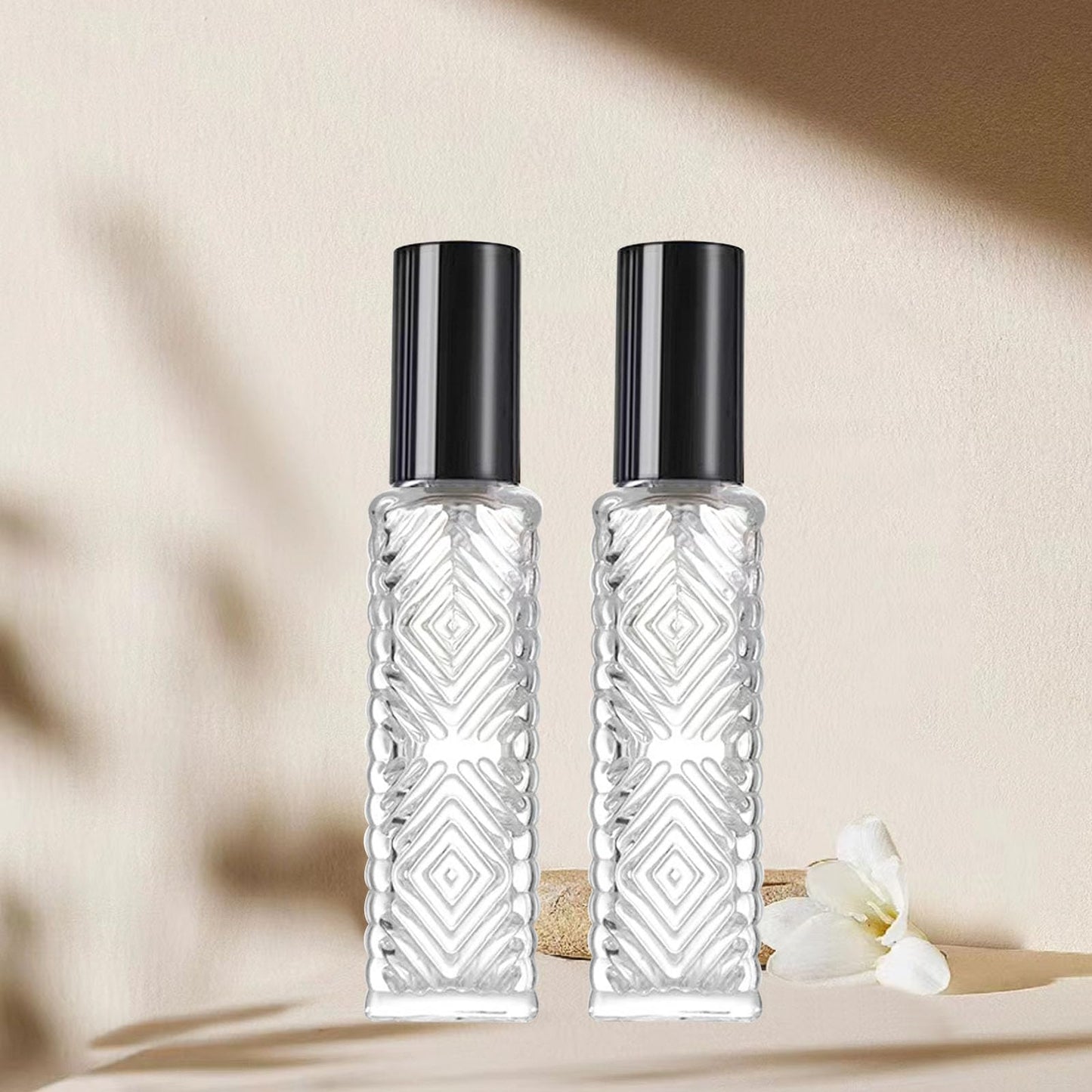 AGENIZ 8-Piece Mini Atomizer Set, Refillable Square Glass Bottles, Travel Essential Oil & Perfume Spray Bottles, with Dispenser (15ML/Black)