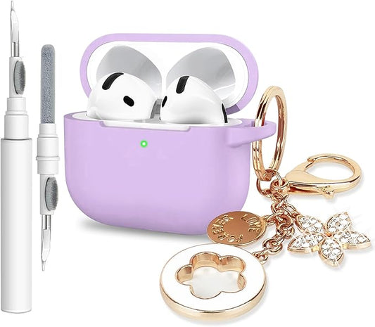 Case Cover for Apple Airpods 4 - VOTILE Airpods 4 Cases 2024 Cover Women Silicone iPods 4 Earbuds Wireless Accessorie Charging Cases Girl Bling Keychain for Airpod iPods 4th Generation - Lavender