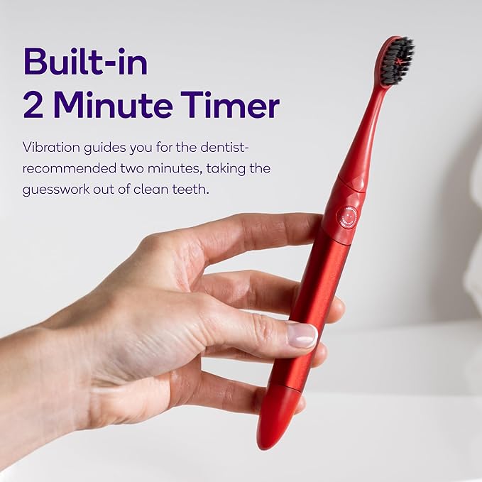Burst Nova Toothbrush (2 Pack/Red & Orange) | Sonic Powered Teeth Whitening | Super-Soft Bristles | 18000 VPM | 2 Minute Timer | Aluminum Handle | Replaceable Brush Head | Compact Size | AAA Battery