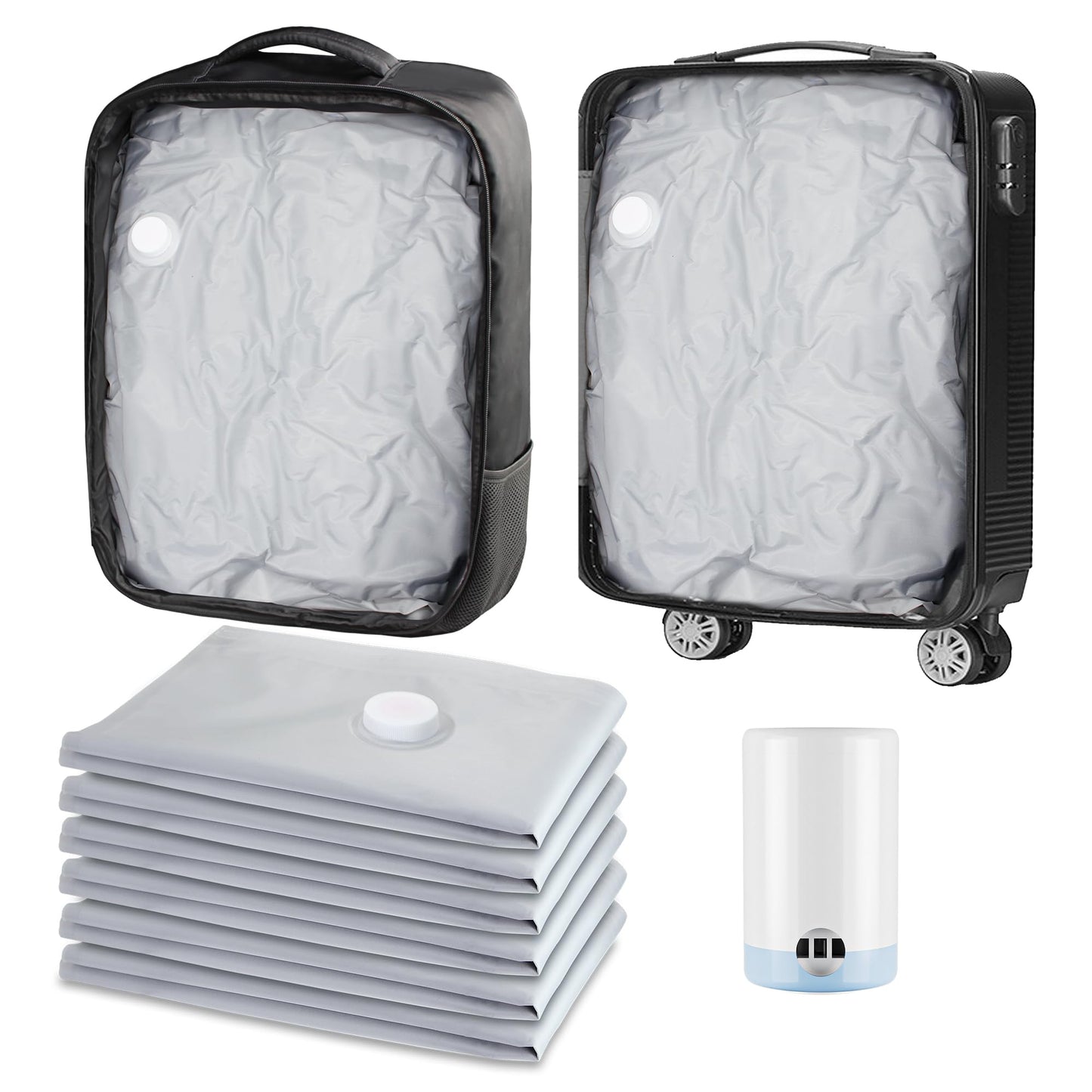 SUOCO Travel Vacuum Bags for Luggage and Backpack, 6 Medium Reusable Compression Bags with Wireless Electric Pump, Packing Seal Space Saver Storage Bags for Clothing, Carry on Suitcase