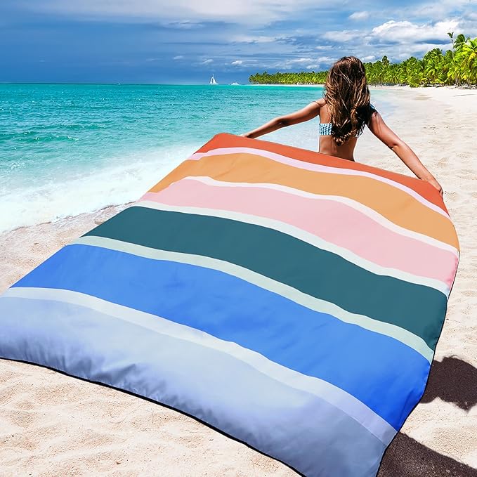 Beach Blanket Waterproof Sandproof Beach Mat 79" X 83"/10'x9'for 2-8 Adults Quick Drying Outdoor Picnic Mat Beach Accessories for Travel, Camping, Hiking