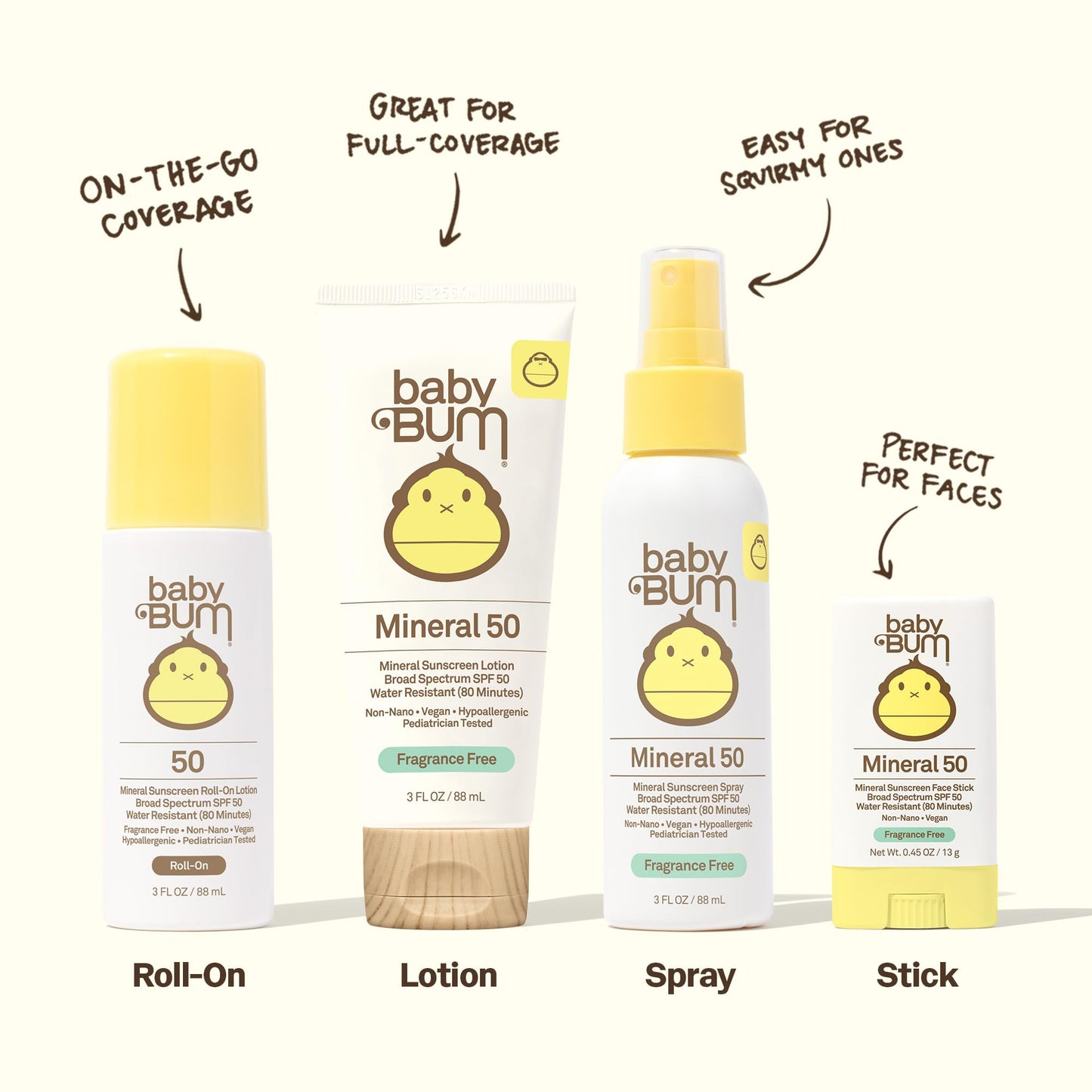 Sun Bum Baby Bum Mineral SPF 50 Sunscreen Stick - Hawaii 104 Act Compliant (Without Octinoxate & Oxybenzone) - UVA/UVB Face and Body Protection - Unscented for Sensitive Skin - Travel Size - 0.45 Oz