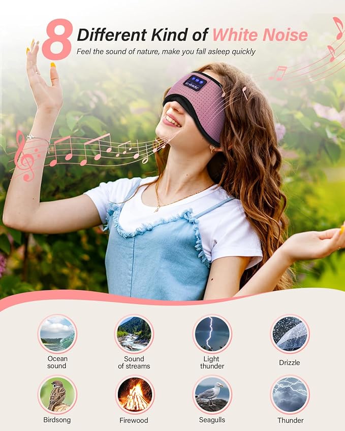LC-dolida Sleep Headphones, White Noise Bluetooth Sleep Mask 3D Wireless Eye Mask Sleeping with Timing, Sleep Mask with Bluetooth Headphones for Side Sleepers Travel Yoga