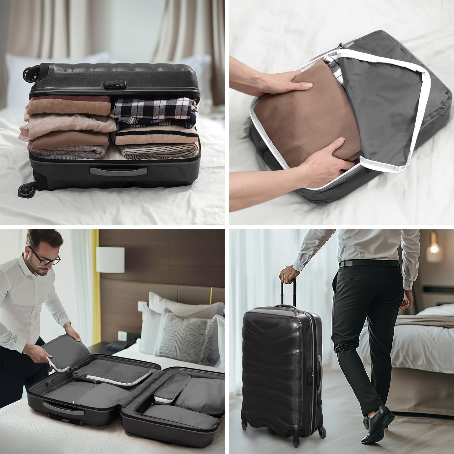 CherryNow Compression Packing Cubes, 7 Set Packing Cubes Compression, Travel Essentials, Travel Organizer for Shoes, Clothing, Grey