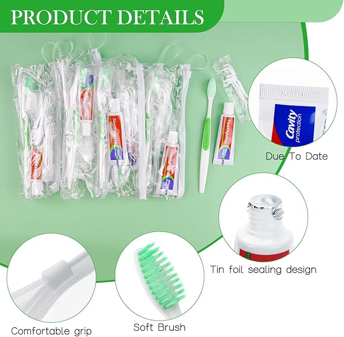 5 Set Disposable Toothbrushes with Toothpaste,5-in-1 Personal Care Travel Toiletries Sets Bulk Toothbrushes with Toothpaste and Floss,Comb,Cover Toothbrush Kit for Homeless,Hotel,Charity