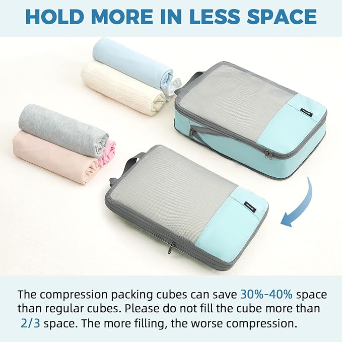 BAGAIL 6 Set/4 Set Lightweight Compression Packing Cubes for Travel, Anti-Tearing Expandable Organizer Bags for Suitcase