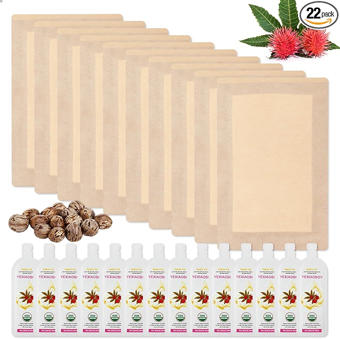 Castor Oil Pack Wrap 11.02 * 6.29in Large Self-Adhesive with 4Oz Organic Castor Oil Cold Pressed USDA Certified