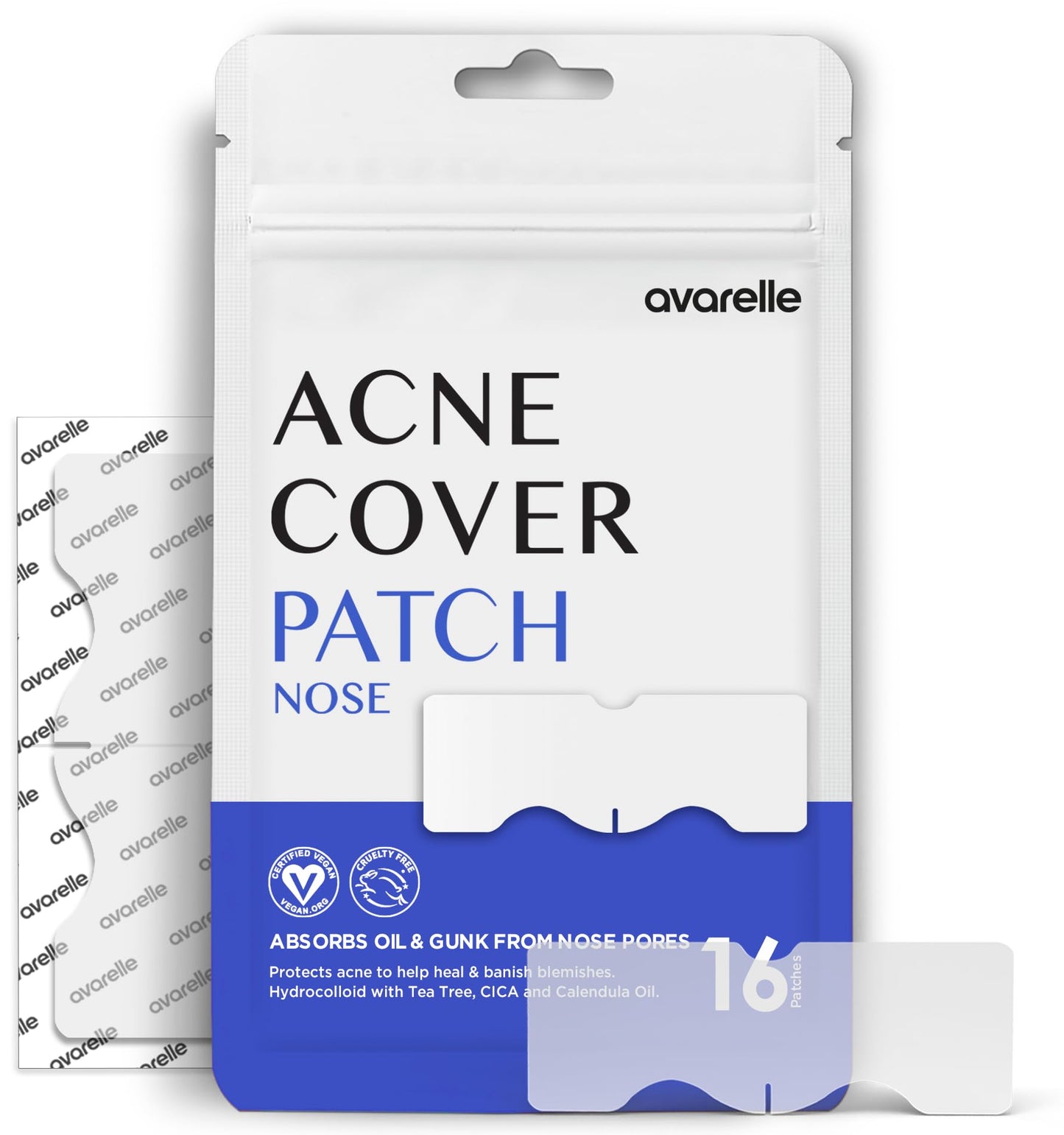 Avarelle ZitOut Nose Patches (16 Patches) | Tea Tree Acne Patches for Nose Zits & Pore Blackhead | Nose Strips for Blackheads with Niacinamide | Blackhead Strips | Hydrocolloid Nose Patches