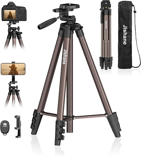 71" Camera Tripod, Lightweight Aluminum Phone Tripod with Wireless Remote, Phone Holder & Carry Bag, Portable Travel Camera Stand for Smartphones Canon Nikon DSLR Cameras, Max Load 6.6 lb (Brown)