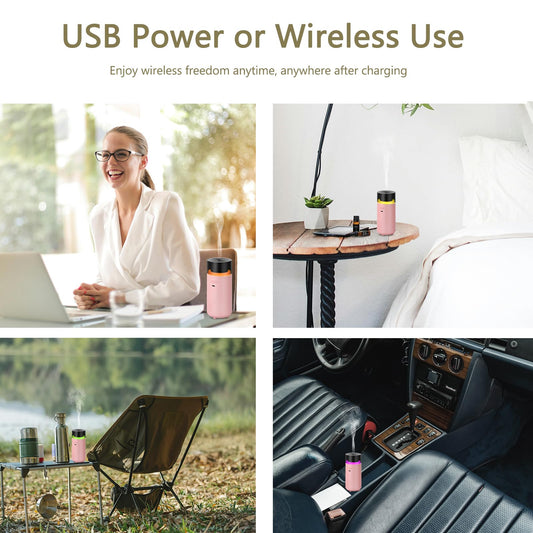 YIXIUTEN Portable Diffuser for Essential Oil,Cordless Cool Mist Aromatherapy Car Diffuser,Built-in 3000mAH Rechargeable Battery,4/8 Timer Modes, Auto On/Off with Car,for Home,Office,Travel(Pink)