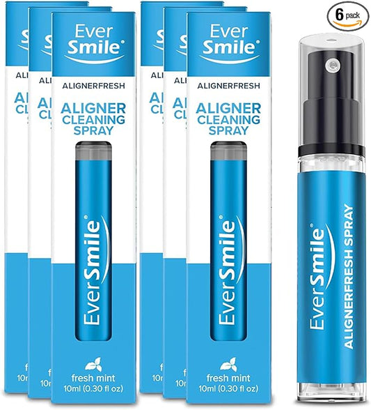 EverSmile AlignerFresh Cleaning Spray for Invisalign and All Clear Aligners and Retainers – On-the-Go Cleaning & Teeth Whitening, Kills Bacteria, Fights Bad Breath – Mint Flavor, 10ml (6 Pack)