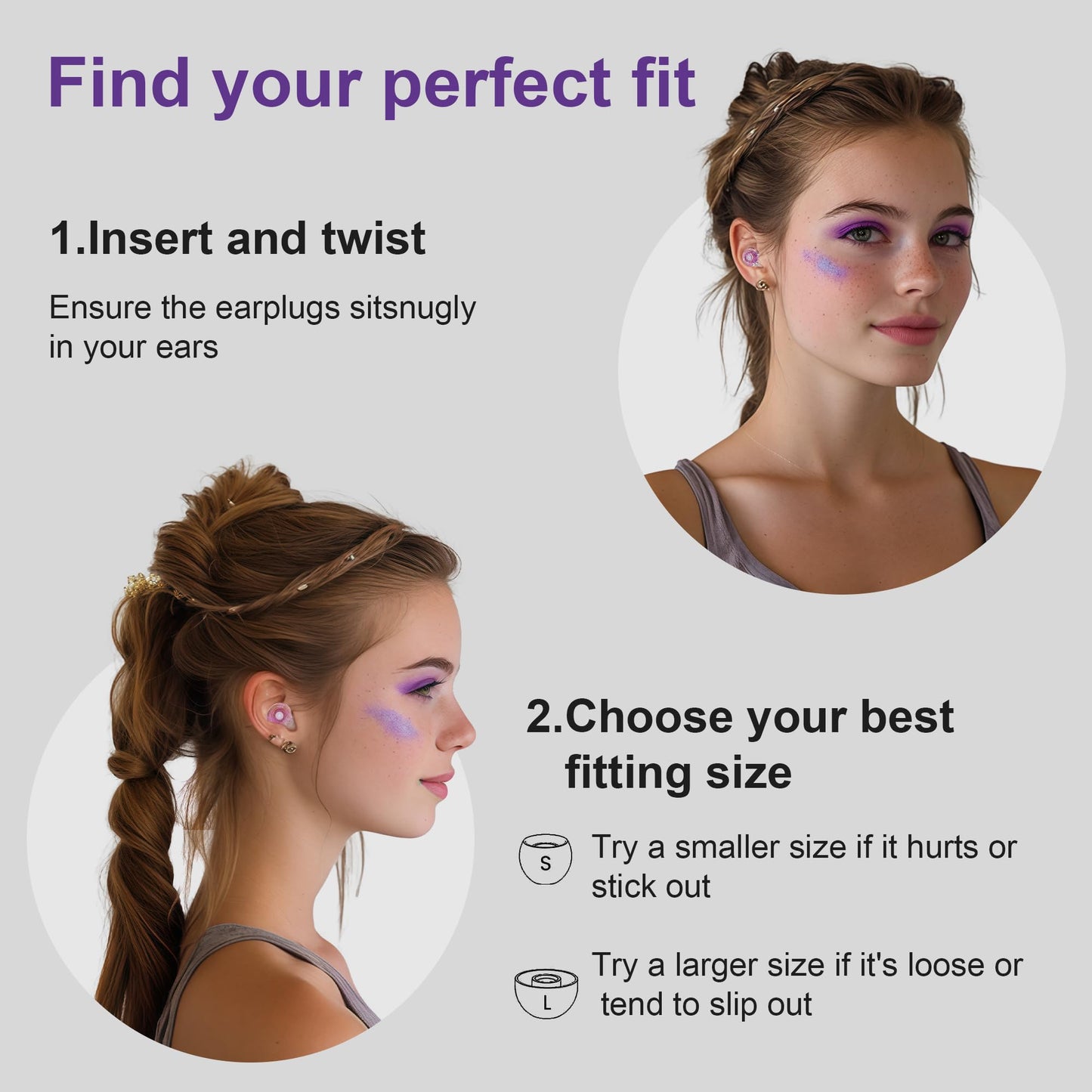 Ear Plugs for Concerts, 2 Pack High Fidelity Ear Plugs, Reusable Silicone Earplugs for Concert, Rave, Work, Musicians, 5 Pair Ear Tips in S/M/L, 18-25 dB Concert Ear Plugs for Noise Cancelling(Purple)