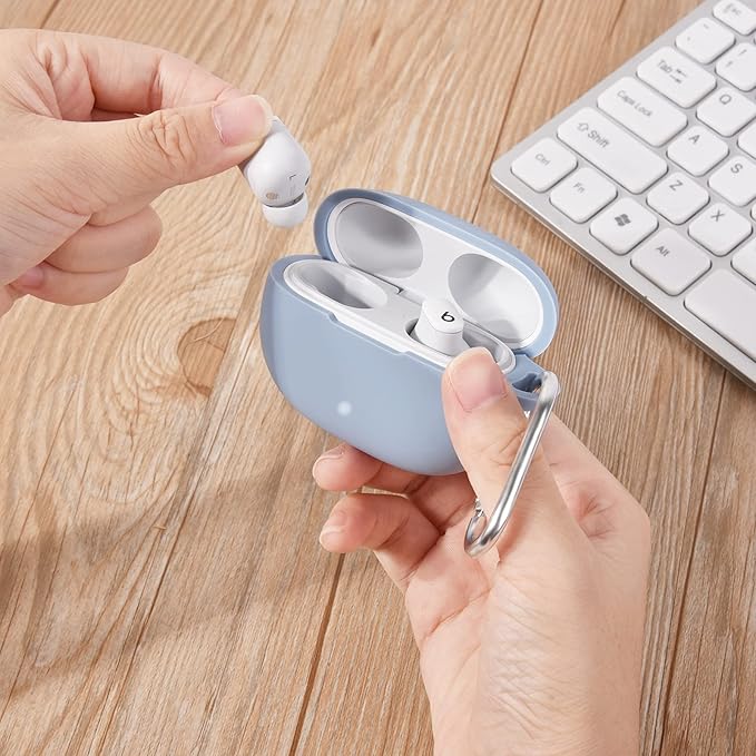 AIRSPO Silicone Case Compatible with Beats Studio Buds Case 2021 Soft Protective Cover for Beats Wireless Earbuds with Keychain (Grayish Blue)