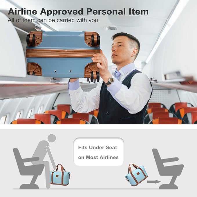 Kono Luggage Set 4 Piece Carry On Hardside Luggage with TSA Lock Spinner Wheels Carry On Suitcase Apricot Blue