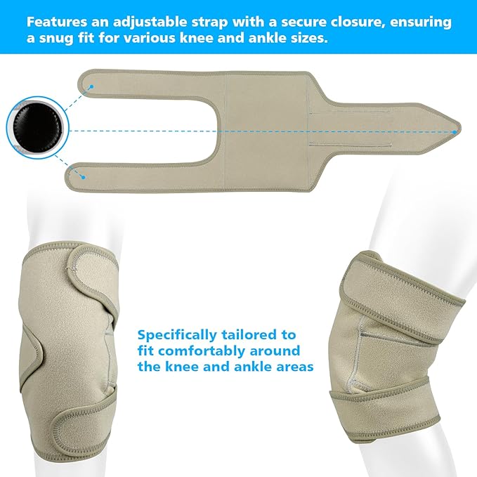 Castor Oil Pack Wrap for Knee and Ankle 2 Pc Pain Relief Wrap Organic Cotton Comfort Flannel Castor Oil Compress Wrap with Storage Bag Reusable Adjustable Strap Universal Fit (Khaki)