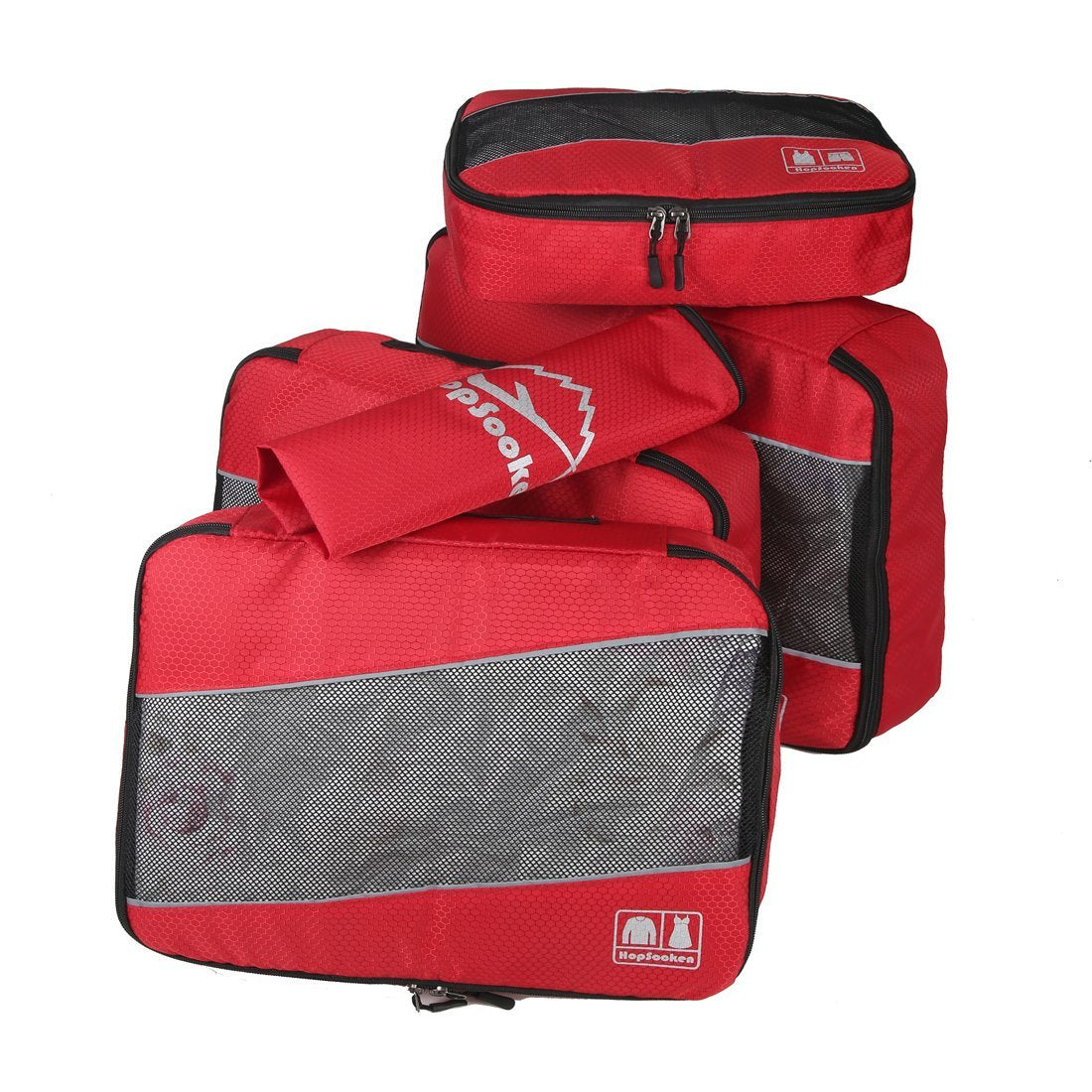 Hopsooken 5 Set Packing Cubes for Travel Large Suitcase Luggage Organizer Bags Travel Accessories Vacation 4 Cubes 1 Laundry Pouch Bag(Red)