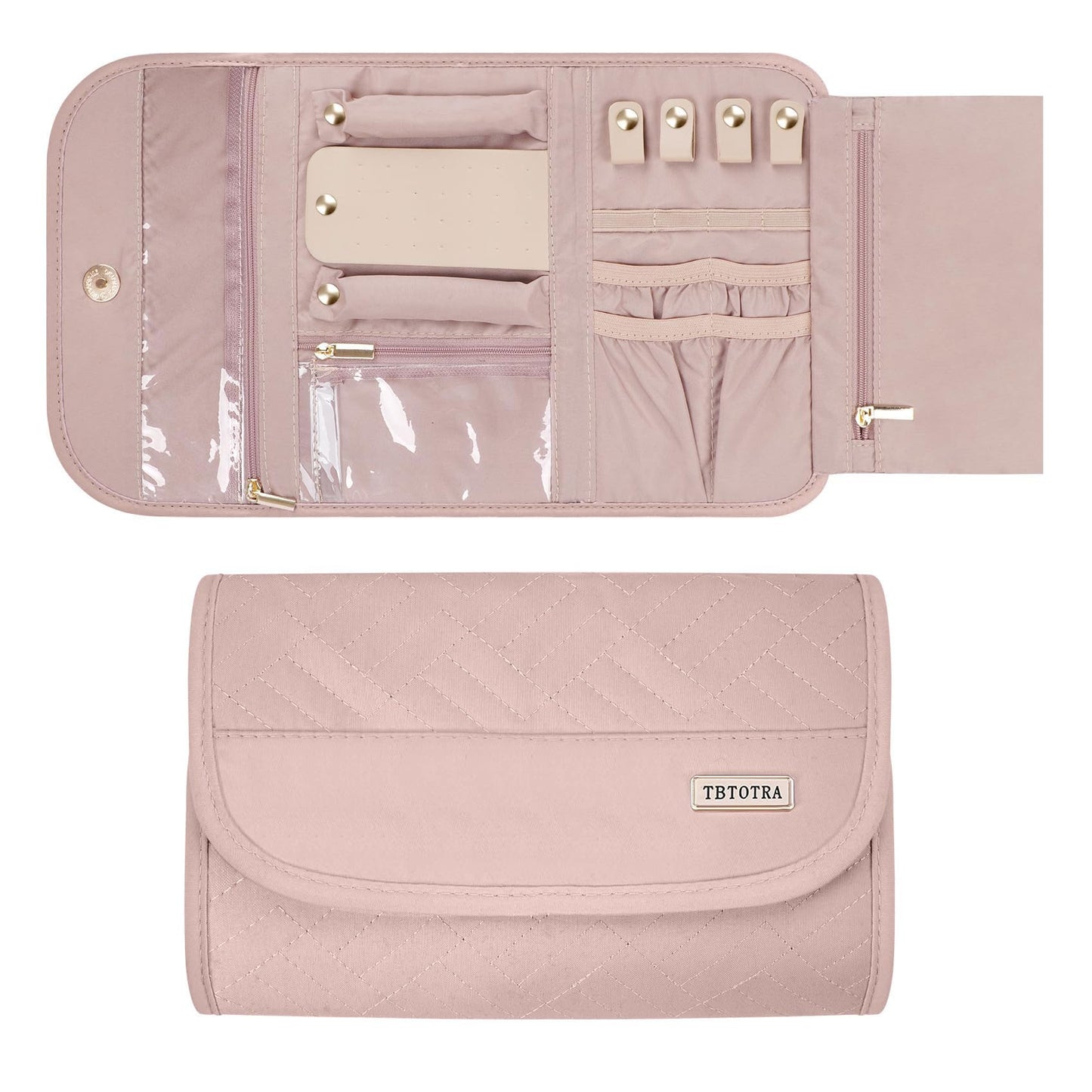 TBTOTRA Travel Jewelry Organizer Box, Foldable Travel Case for Earrings, Necklaces, Rings, Bracelets, Pink