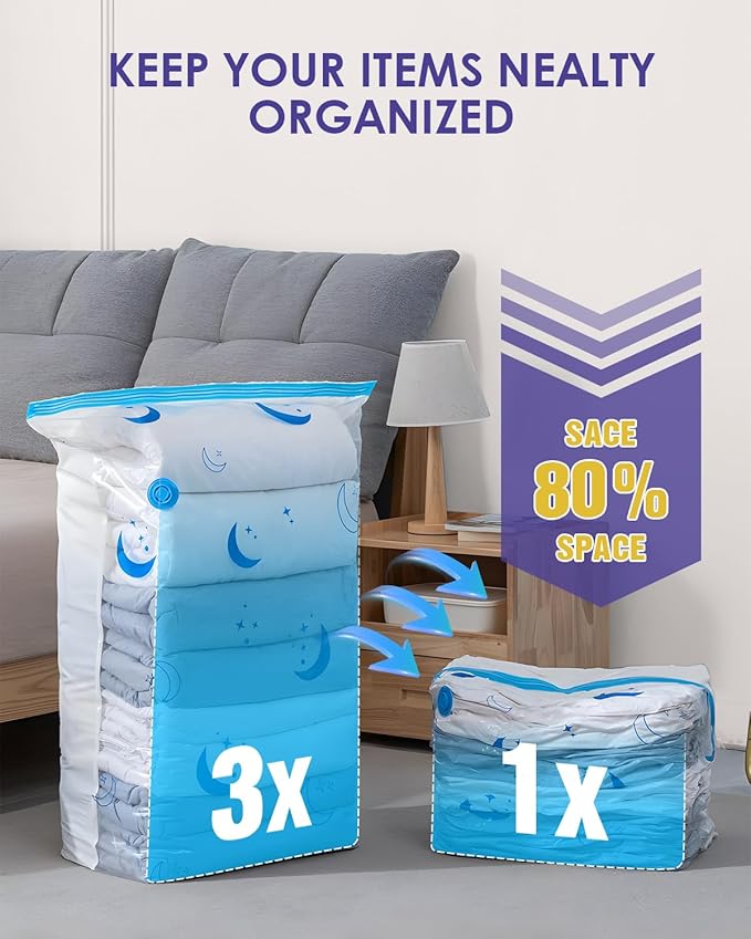 Vacuum Storage Bags with Rechargeable Pump,12 Pack Large Size (22.0"x31.4") Vacuum Sealed Space Save Bag with 1500mAh Pump for Clothes, Blanket, Duvets, Pillows, Comforters, Quilt, Travel, Moving