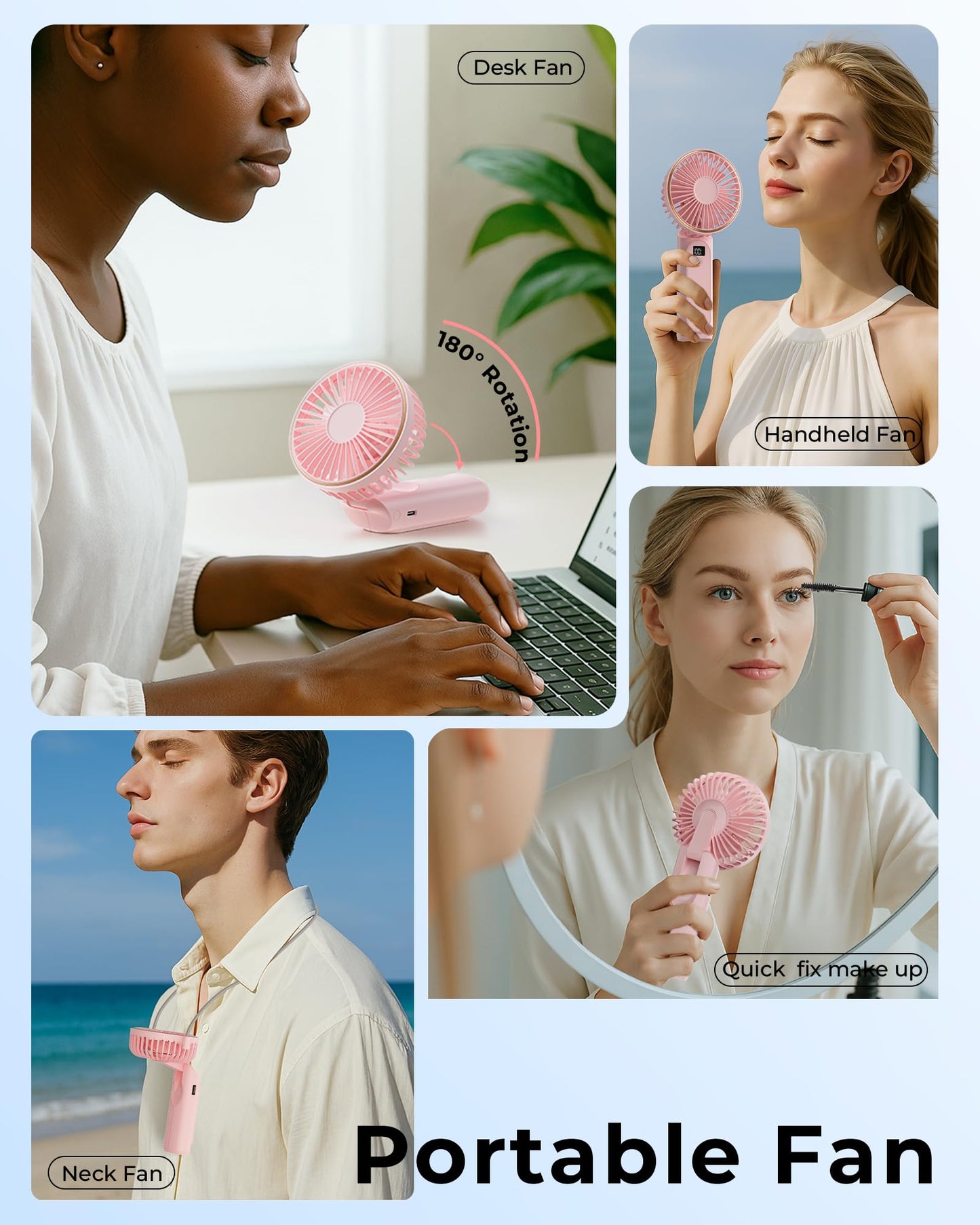 TUNISE Portable Handheld Fan, 4000mAh, 180 Adjustable, 6 Speed Wind, USB Rechargeable Foldable Fan with Real-Time Display