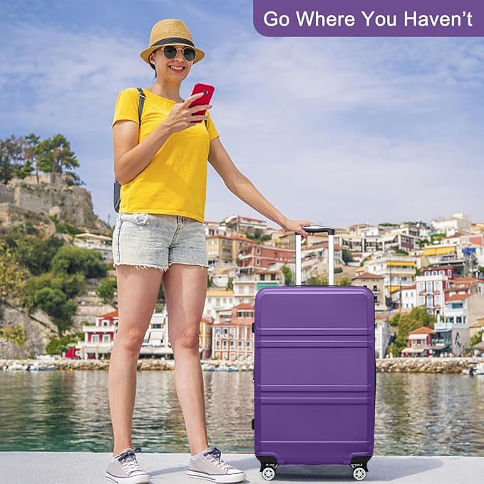 Kono 28 Inch Luggage Expandable Suitcase Lightweight with Spinner Wheels TSA Lock Hardside Large Checked Luggage Durable Rolling Suitcase Purple