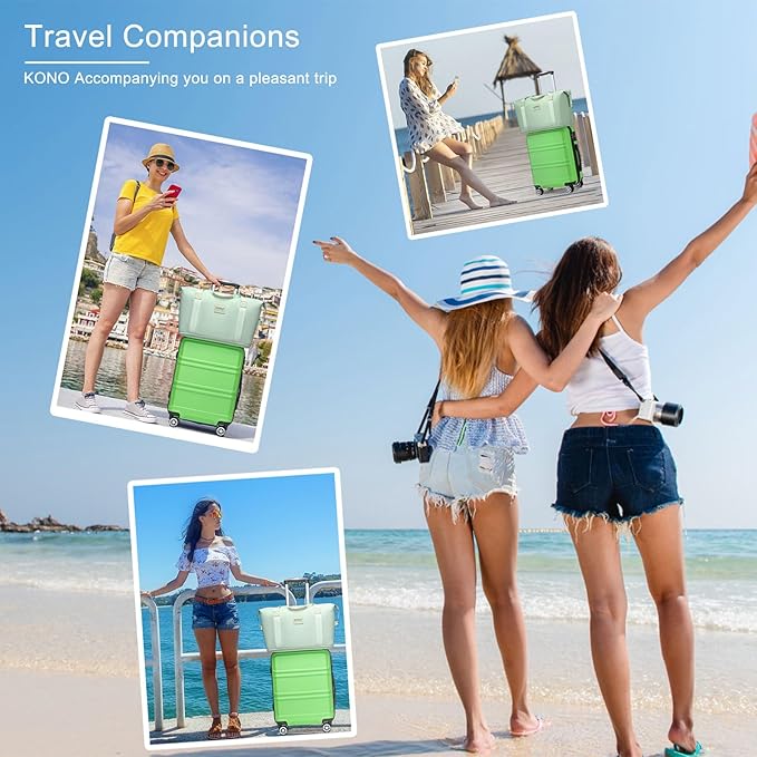 Kono Luggage Set 4 Piece Carry On Hardside Luggage with TSA Lock Spinner Wheels Carry On Suitcase Apple Green