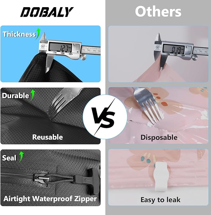 2PC Professional Vacuum Bags for Travel, Dobaly IP67 Reusable Vacuum Compression Bags for Suitcases and Backpack Space Saver Vacuum Bags Lightweight&Durable(2 Medium No Pump)