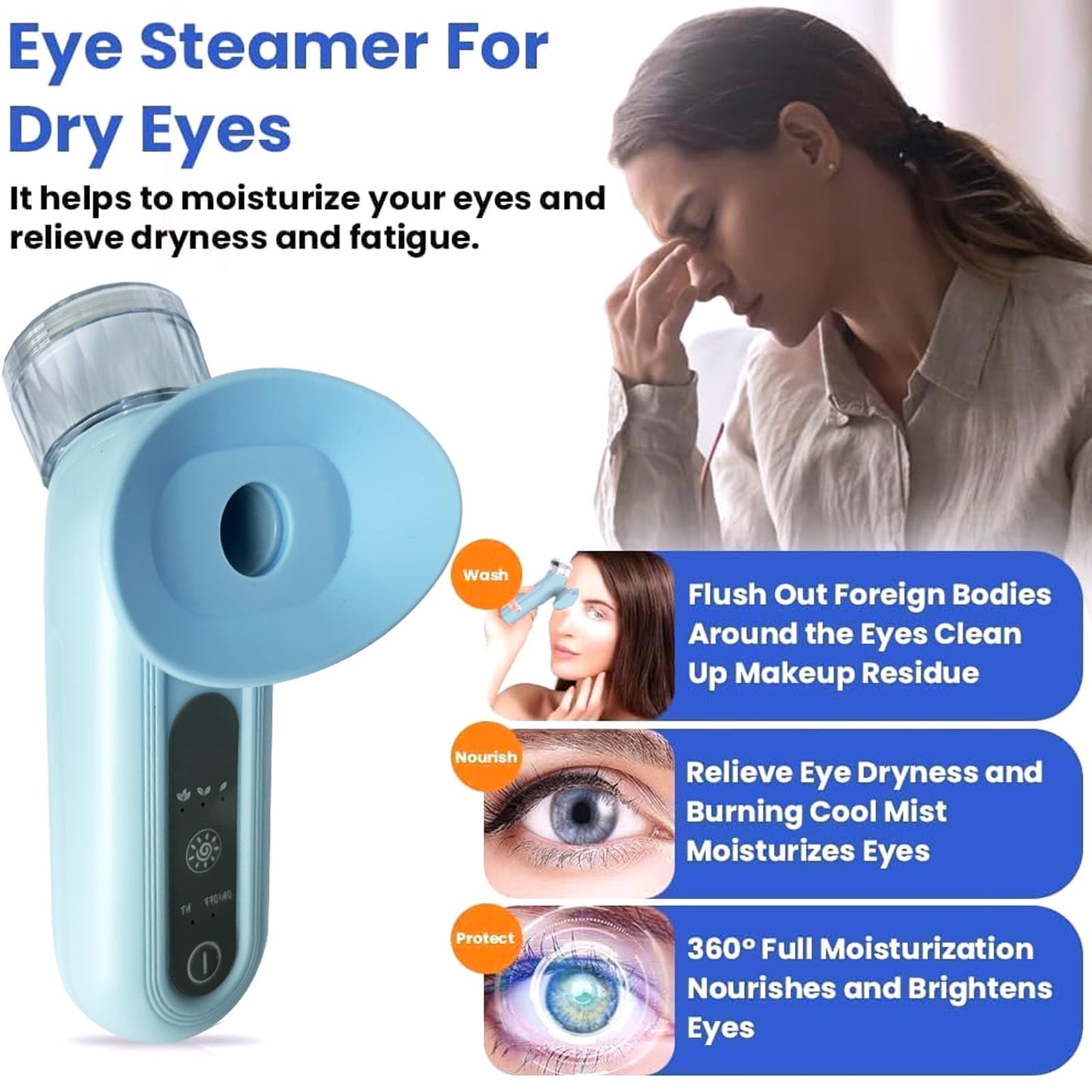 Eye Mist Steam Sprayer for Relief Dry Eyes, Eye Treatment, Portable Heated Eye Masks, Mini Eye Moisturizing Cleaning Soothing Steamer, Blue
