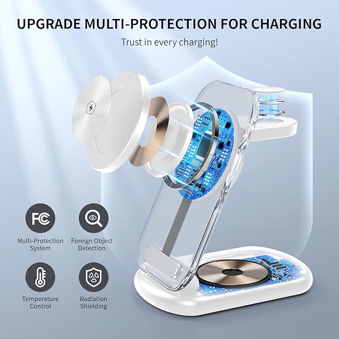 2025 Traveling Wireless Mag-Safe Fast Charging Station,Magnetic 3 in 1 Charger with Light for iPhone 17 16 15 14 13 12 Pro Max Plus,Apple Watch& Air pods 4 3 2 Pro-Gifts for Wife & Husband(White)
