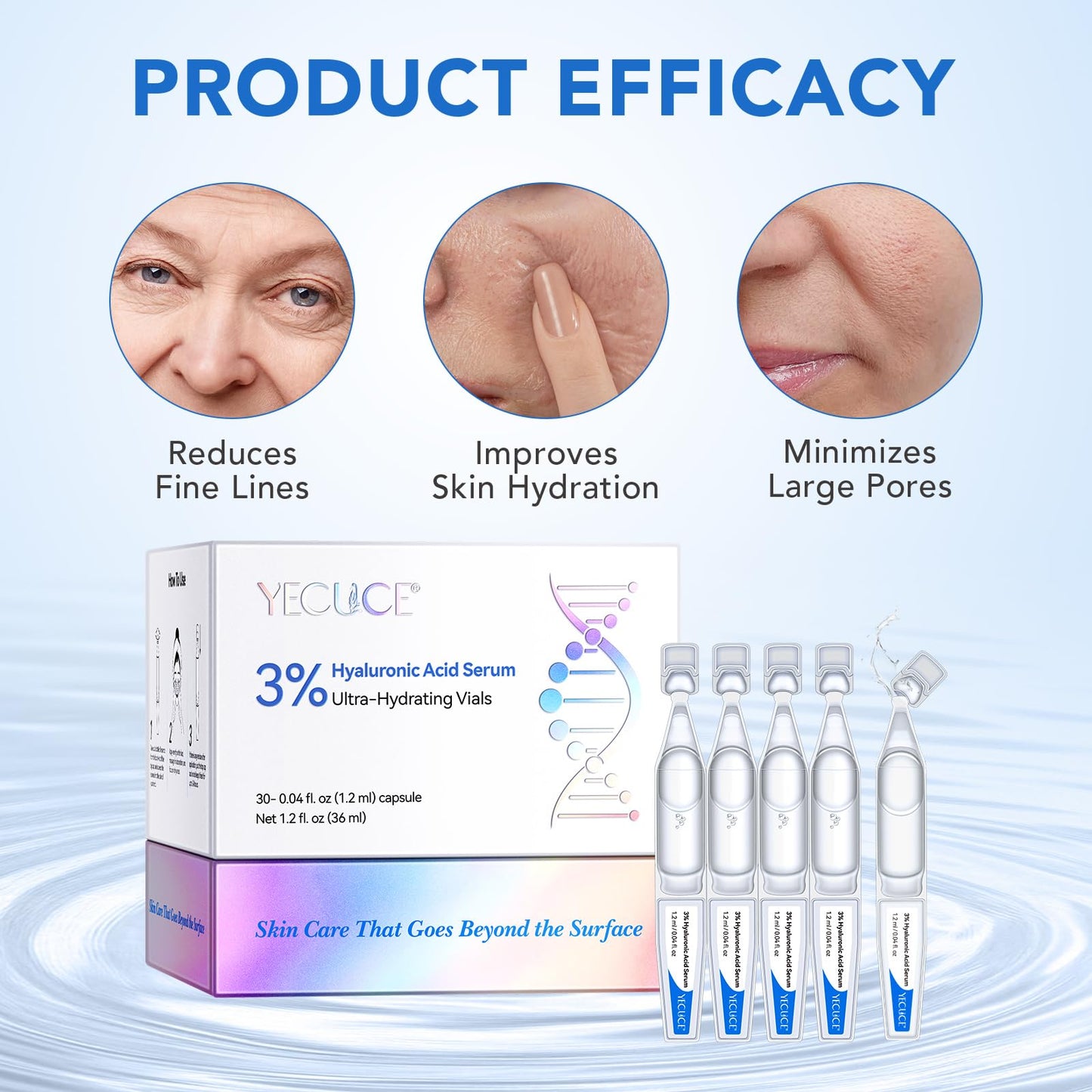3% Hyaluronic Acid Serum for face, Hyaluronic Acid Tubes, Ultra-Hydrating Vials Serum Smoother Skin, Hyaluronic Acid Boosting Serum Single-Use Skincare 1.2ML*30