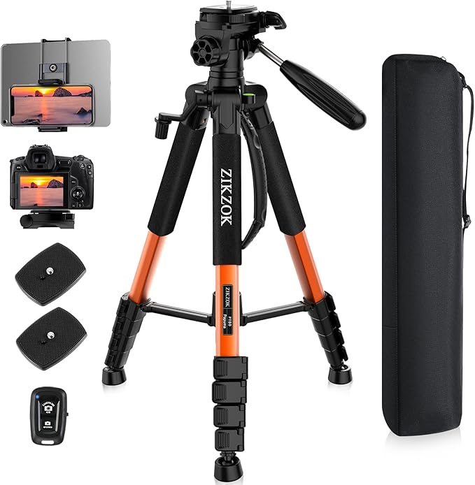75inch Camera Tripod for ipad iPhone, Heavy Duty Aluminum Tripod with 360° Panoramic Ball Head,Compatible with Canon/Nikon/Sony DSLRs (Load 15 lbs for Travel/Live Streaming/Macro Shooting)